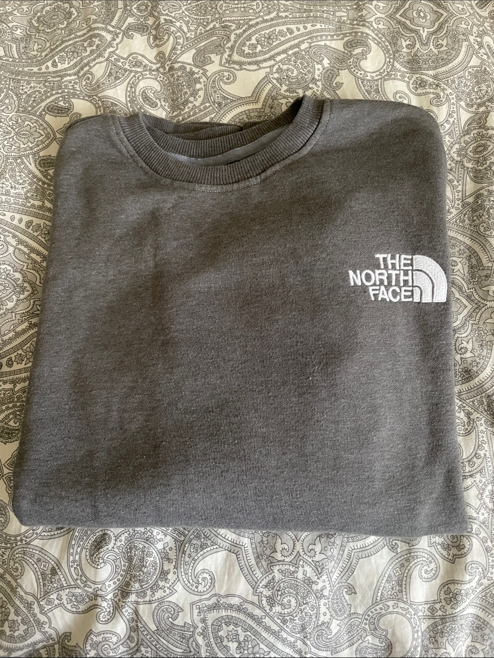 The North Face Men's Dark Gray Crewneck Sweatshirt with White Logo